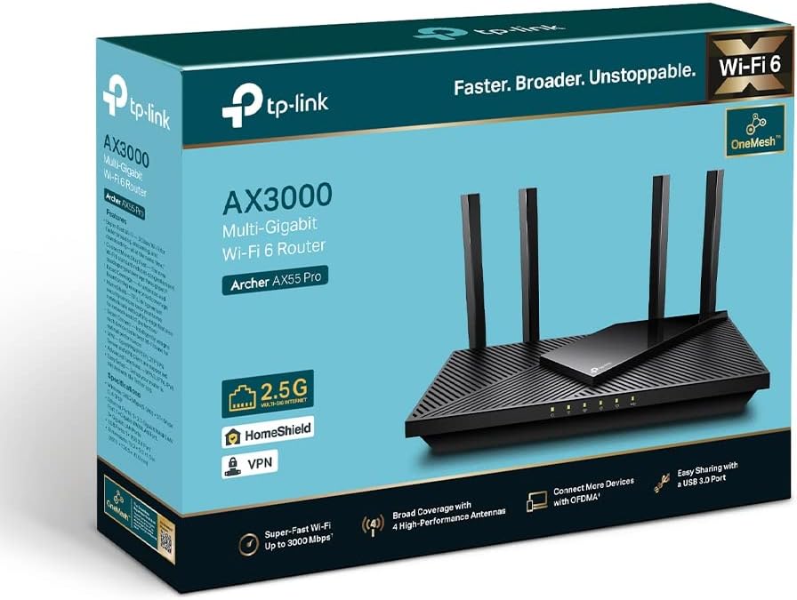 TP-Link Next-Gen Wi-Fi 6 AX5400 Mbps Gigabit Dual Band Wireless Router, OneMesh™ Supported, Dual-Core CPU, TP-Link HomeShield, Ideal for Gaming Xbox/PS4/Steam, Plug and Play (Archer AX72)