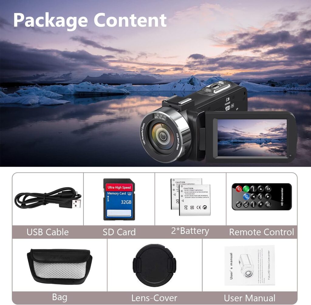 Video Camera 4K Camcorder HD 48MP IR Night Vision Vlogging Camera for YouTube, 18X Digital Zoom Webcam Video Camera, 3.0 Touch Screen Video Recorder with Remote Control, 2 Batteries and 32 GB SD Card