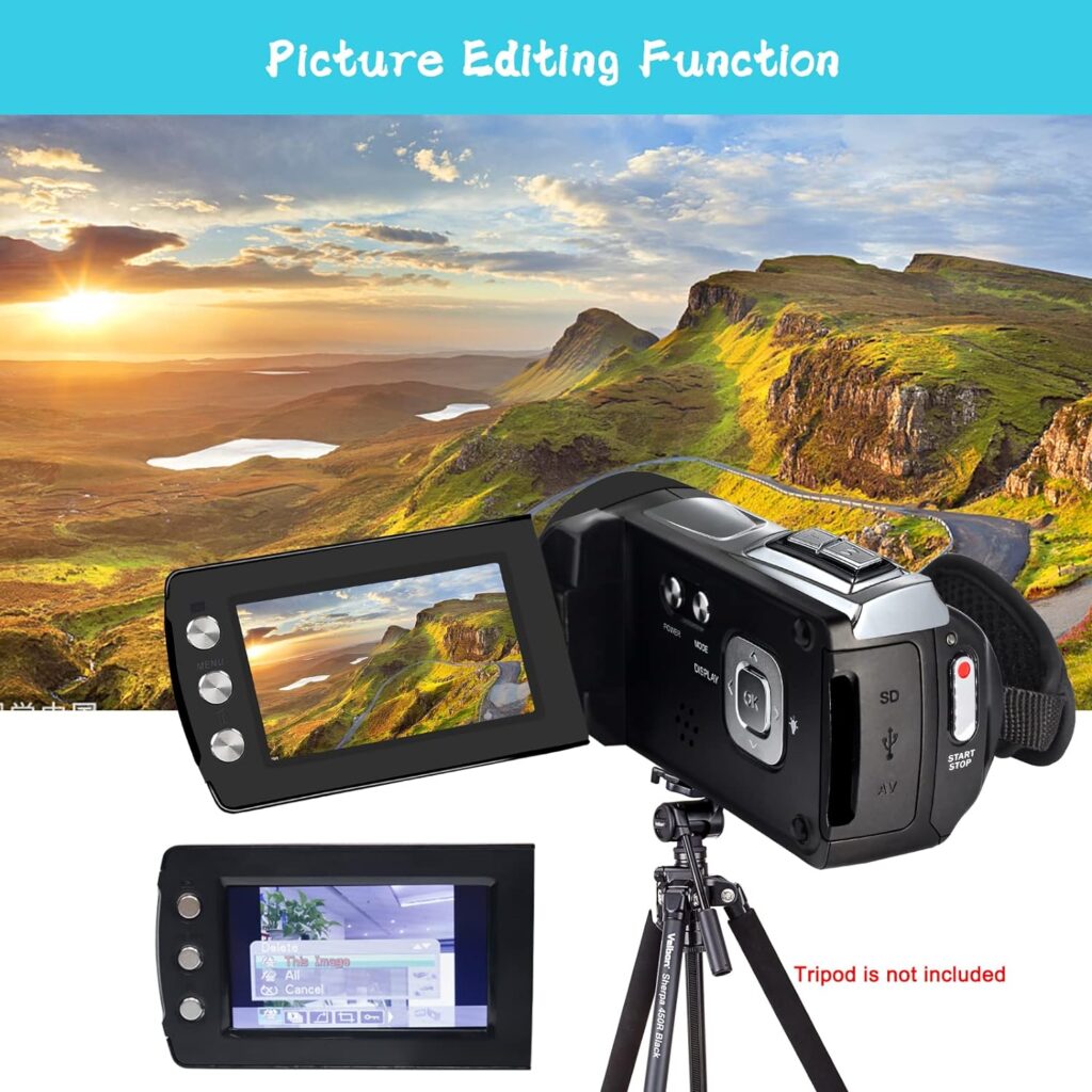 Video Camera Camcorder Digital Camera Recorder Full HD 1080P 24MP 270 Degree Rotation Camcorder Camera with LCD Fill Light and Picture Editing Function,Cameras for Photography and Video for Teens