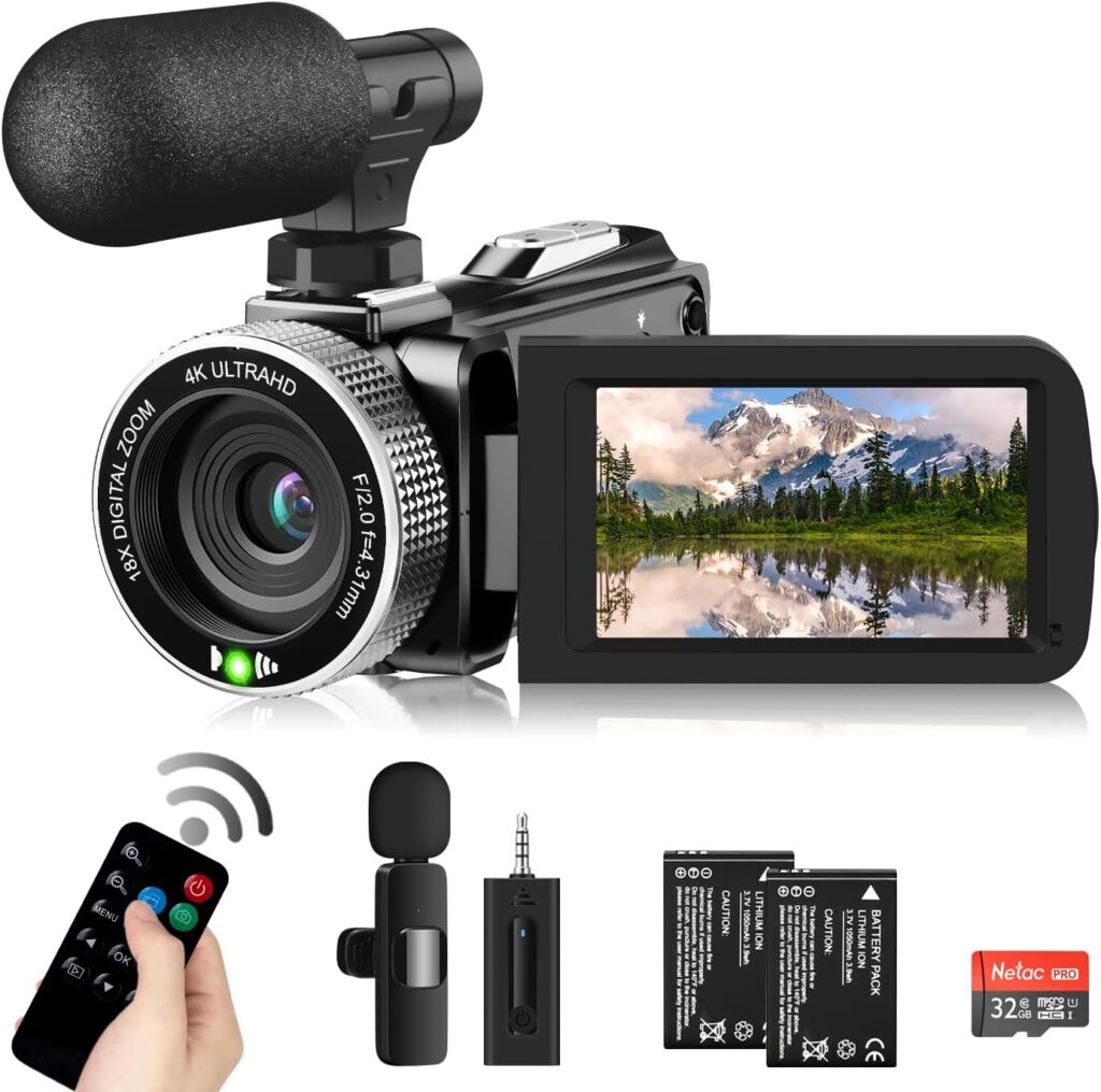 Windancy Video Camera FHD 1080P 48MP 4K Camcorder for YouTube, Video Vlogging Camera Recorder 18X Digital Zoom 3.0 270 Degree Rotation IPS Screen Camera Camcorder (Black)
