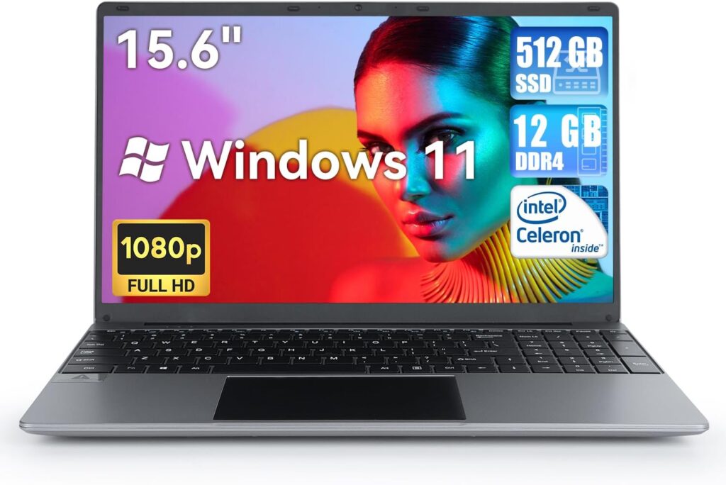 ANMESC Laptop 15.6with 12GB DDR4 512GB SSD, Quad-Core Intel Celeron N5095 Processors, Windows 11, 1080P IPS FHD Display, USB 3.0, Bluetooth 4.2, 2.4/5G WiFi,Numeric Keypad