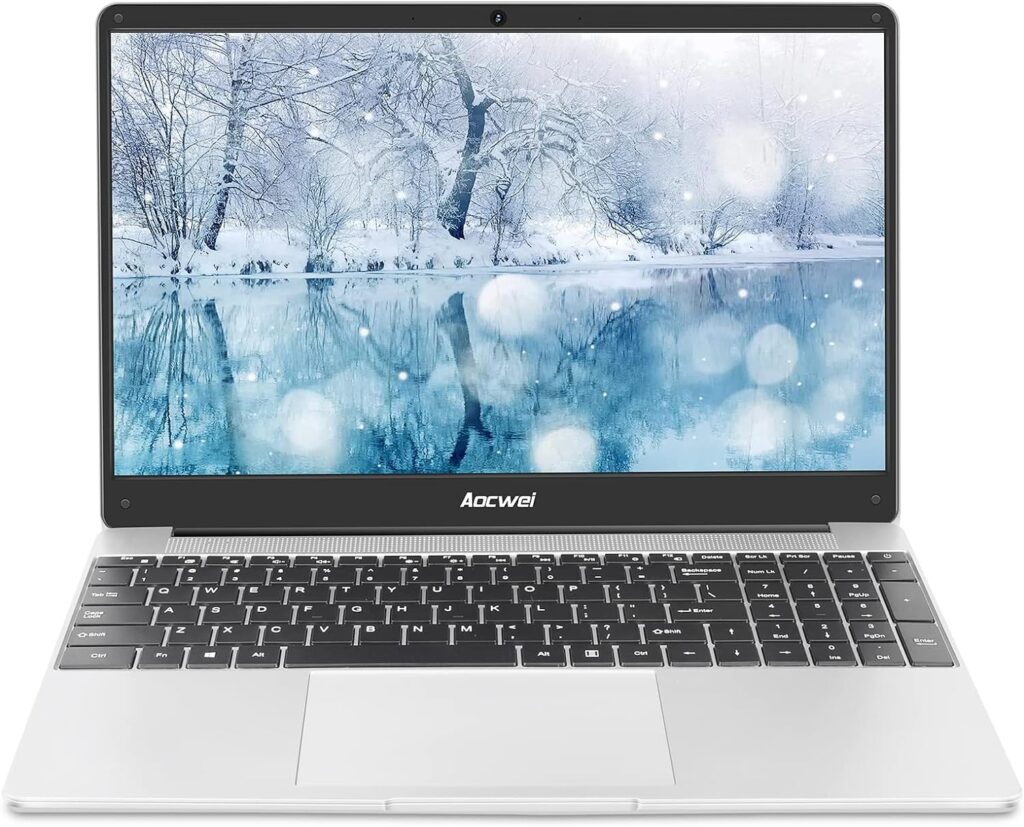 AOCWEI Laptop 15.6 Intel Celeron J4105 (Up to 2.5Ghz) 4 core 6GB RAM 128GB SSD Win 10 Pro Laptop 1080 FHD Screen 2.4G+5G WiFi Bluetooth 4.2 HDMI Includes Wireless Mouse and AZERTY Sticker - Silver