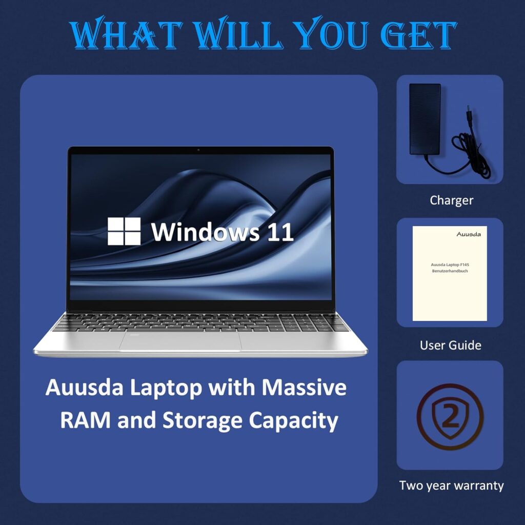 Auusda 15.6 Inch Laptop, 16GB DDR4 512GB NVMe SSD Windows 11 Ultrabook, Intel N95 Laptops(3.4GHz),1920x1200 FHD Display Computer, with Fingerprint Unlock, Cooling Fan, Webcam, Dual Speakers, Mini HDMI