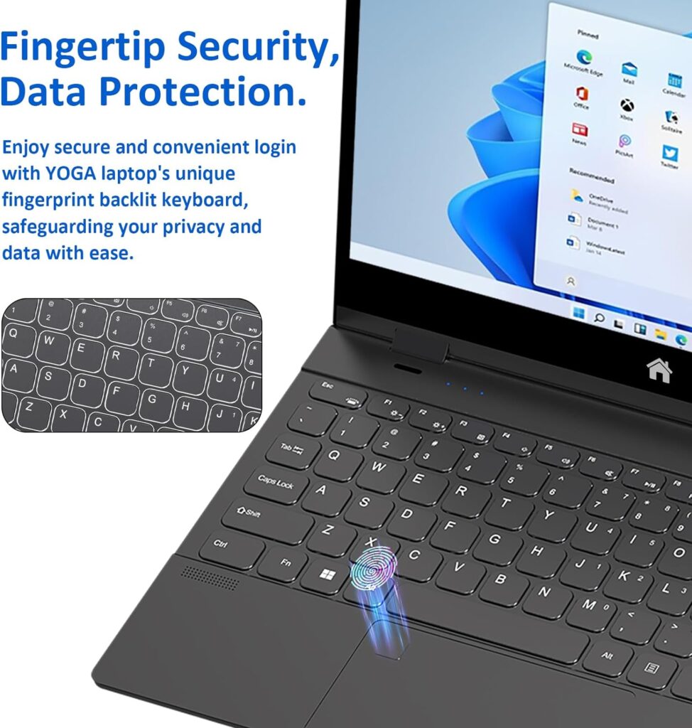 Auusda Laptop 14.14K Touchscreen 2-in-1 Laptop PC Windows 11Pro Intel N95 with 3.4GHz High Speed 12G RAM DDR5 512GB NVME SSD, 360° Rotation Fingerprint Unlock Backlight Keyboard Notebook