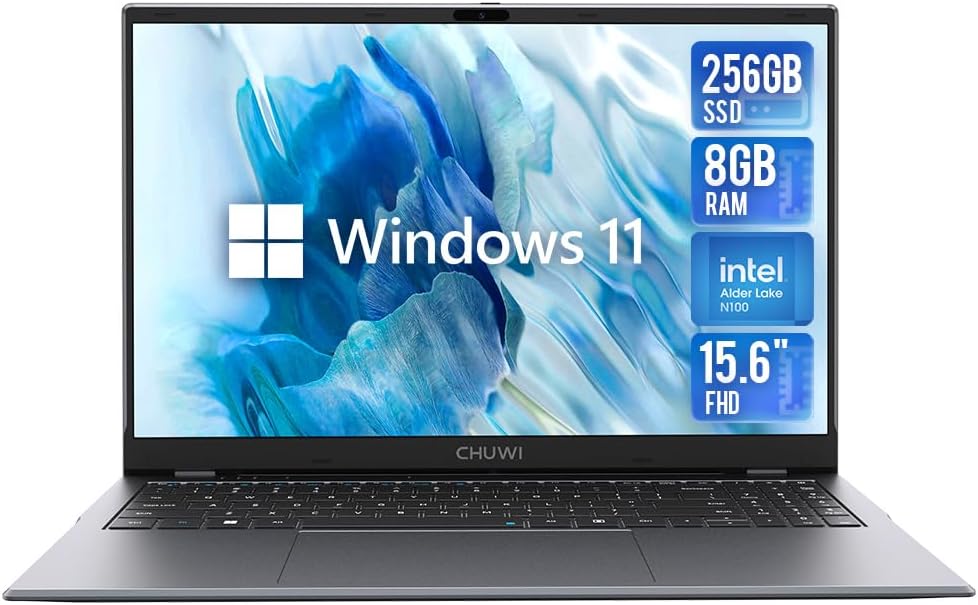 CHUWI Gemibook Plus Windows 11 Laptop, 15.6 inch 12th Gen Intel Alder Lake-N100(0.8 to 3.4GHz), with 8GB RAM 256GB SSD(TF 512GB), FHD(1920x1080) 16:9 IPS Laptops, 4K Video, WiFi 6, BT5.2