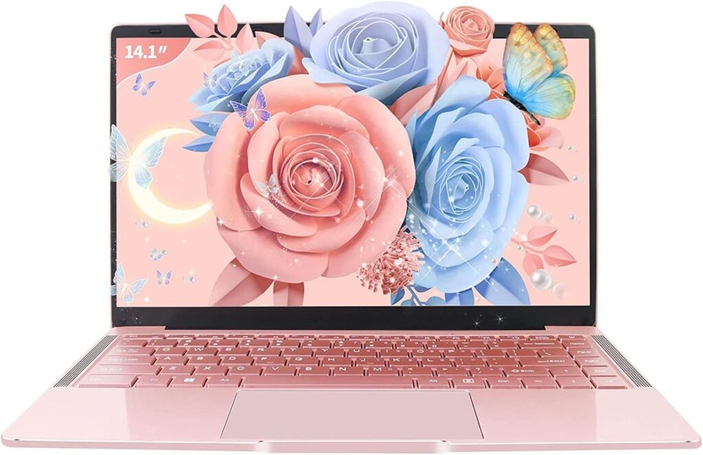 Fsjun 14-Inch Ultra-Thin Portable Notebook, Win11/MS Office2019, High-Speed Celeron J4105, 6GB DDR4 RAM, 512GB SSD, High-Performance Laptop (6G+512GB, Rose Gold)