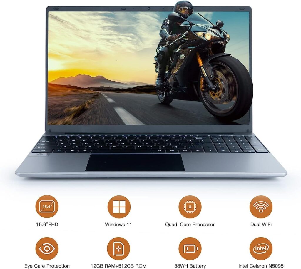 Geviar 15.6 Inch Laptop Computer,Windows 11 Intel Celeron N5095 Quad-Core Processor up to 2.9Ghz,12GB DDR4 512GB SSD,1080P Screen Laptops,2.4/5G WiFi, Bluetooth 4.2,HDMI,2xUSB 3.0,Type-C