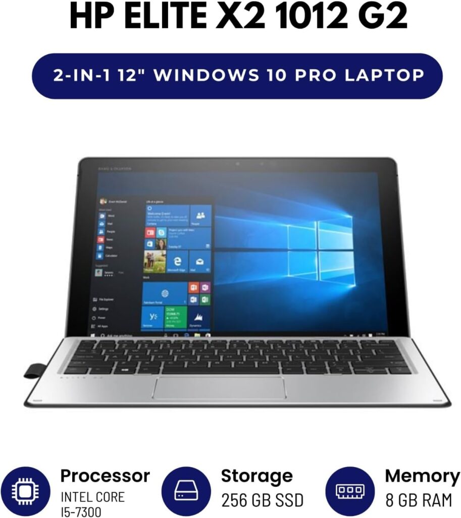 HP Elite X2 1012 G2 2-in-1 12 Laptop - Intel Core i5-7300 CPU - 8GB RAM - 256GB SSD - Windows 10 Pro - UK Keyboard Cover (Renewed)