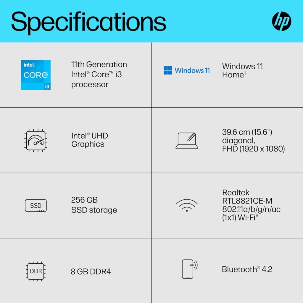 HP Laptop PC 15s-fq2015sa | Intel Core i3-1115G4 Processor | 8GB RAM | 256GB SSD | 15.6 inch Full HD 16:9 display | Microsoft Windows 11 Home OS | Natural Silver