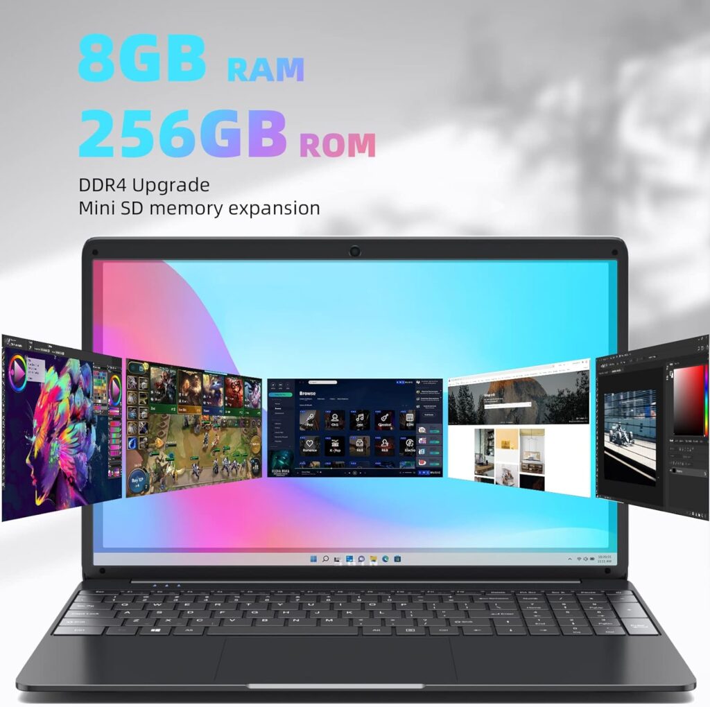 SGIN 15.6 Inch Laptop 8GB RAM 256GB SSD Celeron Quad-Core Up to 2.8GHz, PC Notebook with Dual Band WiFi, 2xUSB 3.0, Keyboard Film in Eight Languages