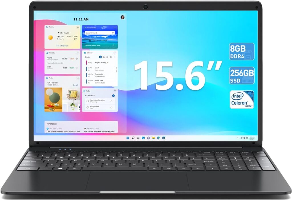 SGIN 15.6 Laptop 8GB RAM 256GB SSD Storage(TF Card 512GB), Celeron Quad-Core, Full Size Keyboard, PC Notebook with 2xUSB 3.0, Dual Band WiFi, Bluetooth 4.2