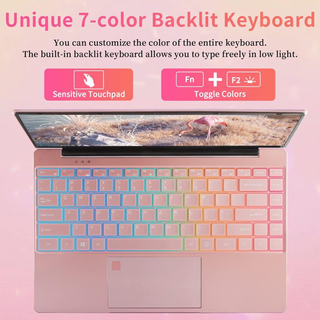 UDKED 14 inch 4K Laptop RAM 16G 512G SSD Intel N5095 (up to 2.9GHz) Notebook PC Colorful Backlit KB Ultrabook 3840x2160 IPS FHD Computer Laptop USB3.0 x2,WIFI Rose Gold