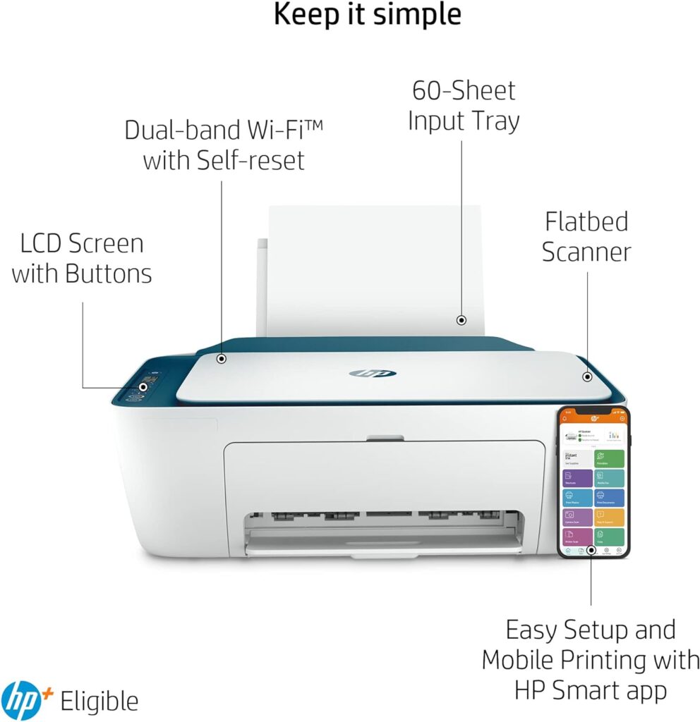 HP DeskJet 2721e All-in-One Wireless Colour Printer 6 months of instant Ink with HP+, White,Blue