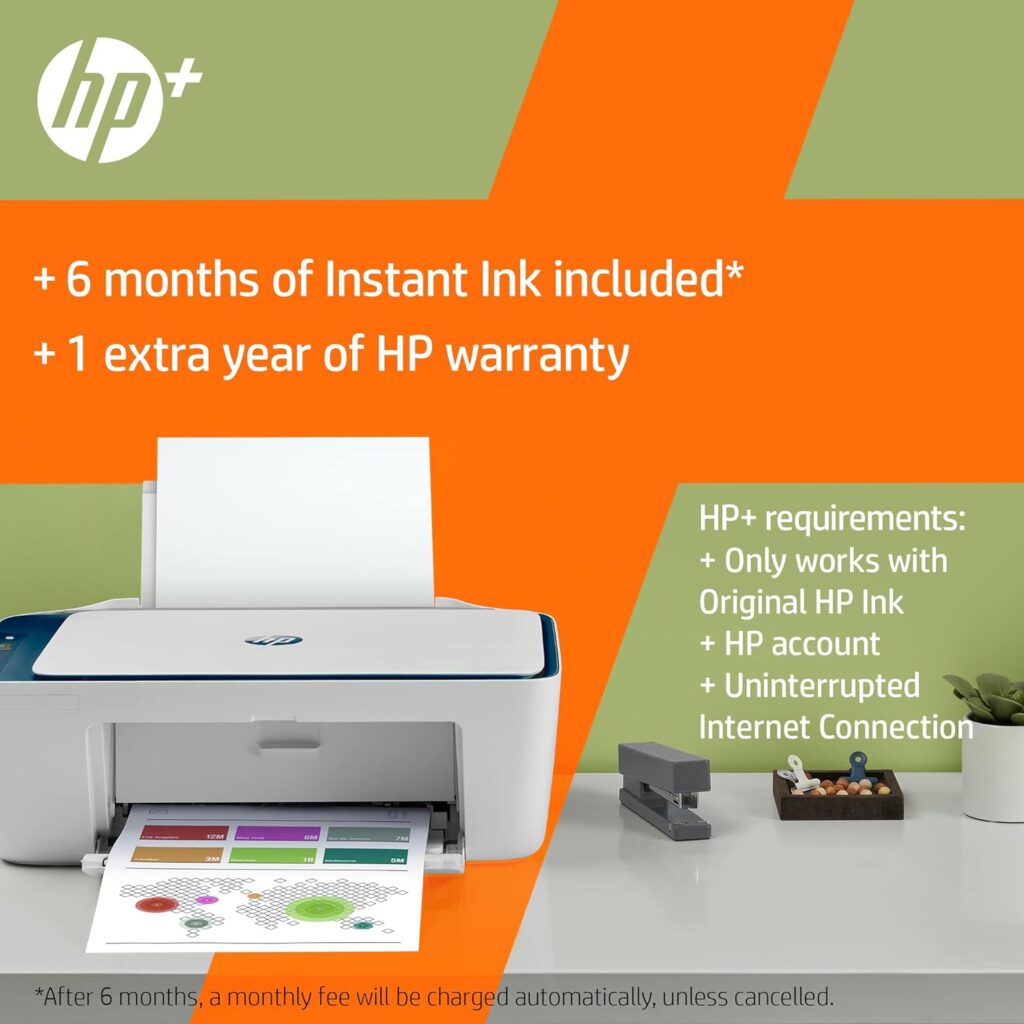 HP DeskJet 2721e All-in-One Wireless Colour Printer 6 months of instant Ink with HP+, White,Blue