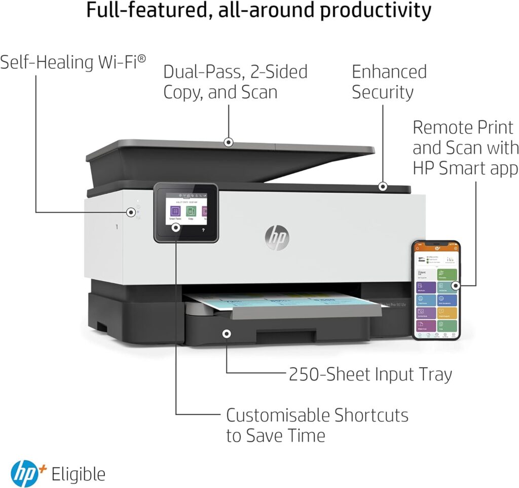 HP OfficeJet Pro 9012e All in One colour printer with 6 months of Instant Ink with HP+, Black, White