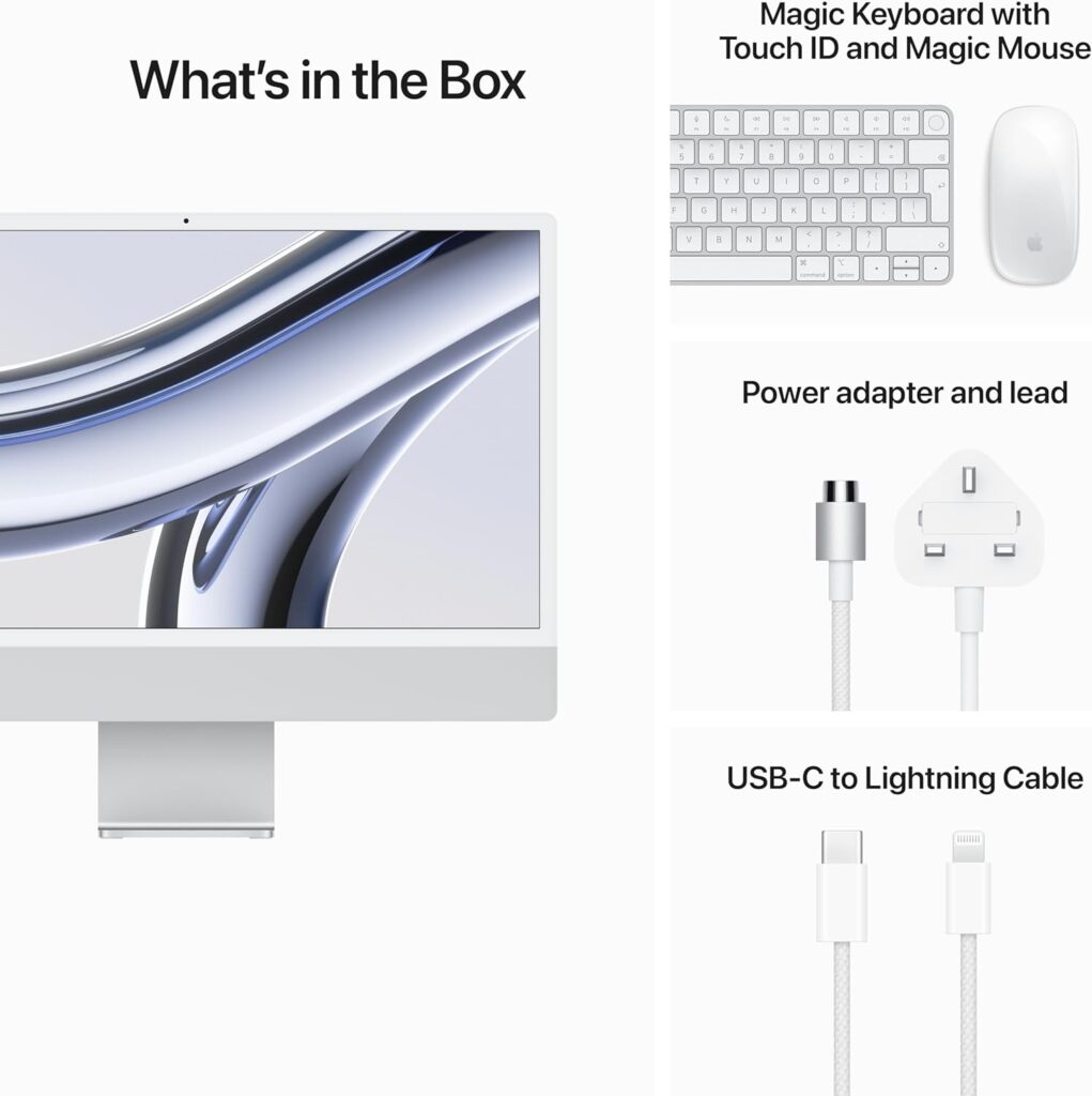 Apple 2023 iMac all-in-one desktop computer with M3 chip: 8-core CPU, 10-core GPU, 24-inch 4.5K Retina display, 8GB unified memory, 512GB SSD storage, matching accessories. Works with iPhone; Blue