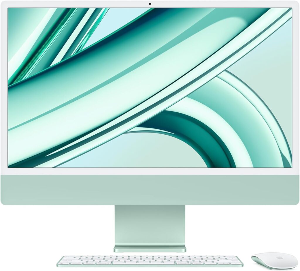Apple 2023 iMac all-in-one desktop computer with M3 chip: 8-core CPU, 10-core GPU, 24-inch 4.5K Retina display, 8GB unified memory, 512GB SSD storage, matching accessories. Works with iPhone; Blue