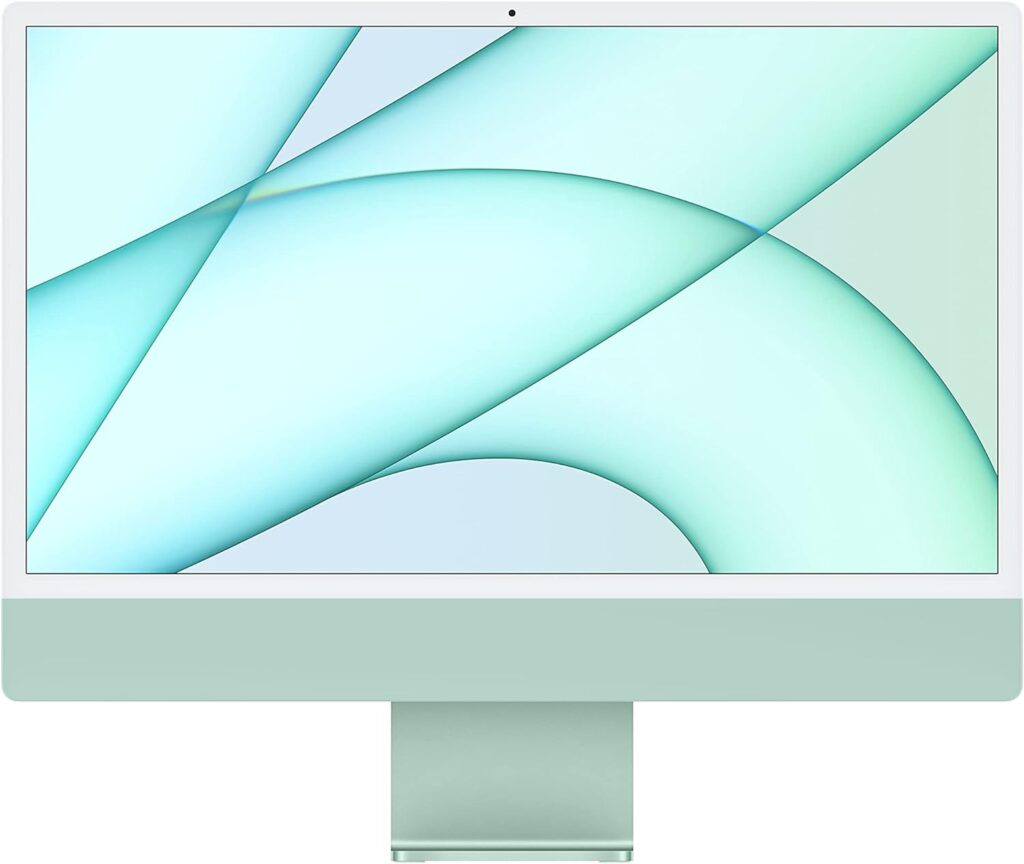 Apple iMac 2021 all-in-one desktop computer with M1 chip: 8-core CPU, 8-core GPU, 24-inch Retina display, 8GB RAM, 512GB SSD storage, 1080p FaceTime HD camera, matching accessories; Green