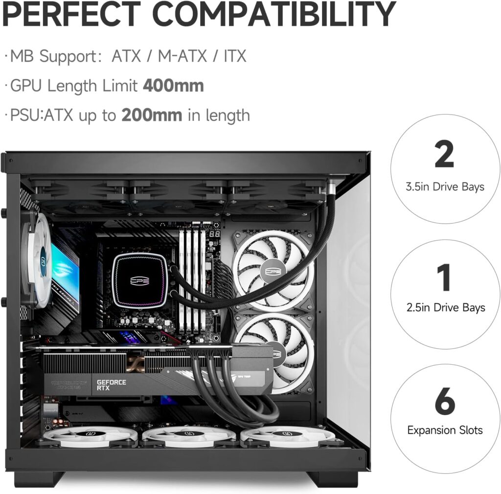 C3T500 ARGB PCCOOLER Computer Case Mid Tower Desktop PC Gaming Case with 6 ARGB Case Fans for ATX/M-ATX/ITX Motherboards,Column-Free Design,360MM Radiator400MM GPU Support,Easy Installation,BK