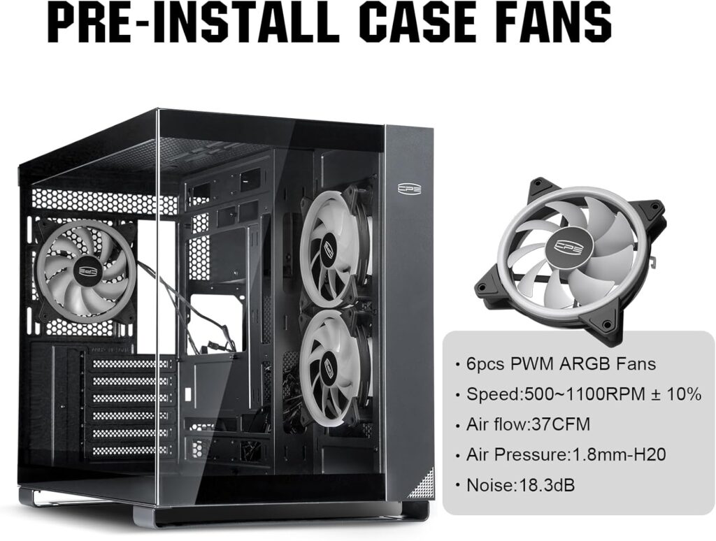 C3T500 ARGB PCCOOLER Computer Case Mid Tower Desktop PC Gaming Case with 6 ARGB Case Fans for ATX/M-ATX/ITX Motherboards,Column-Free Design,360MM Radiator400MM GPU Support,Easy Installation,BK