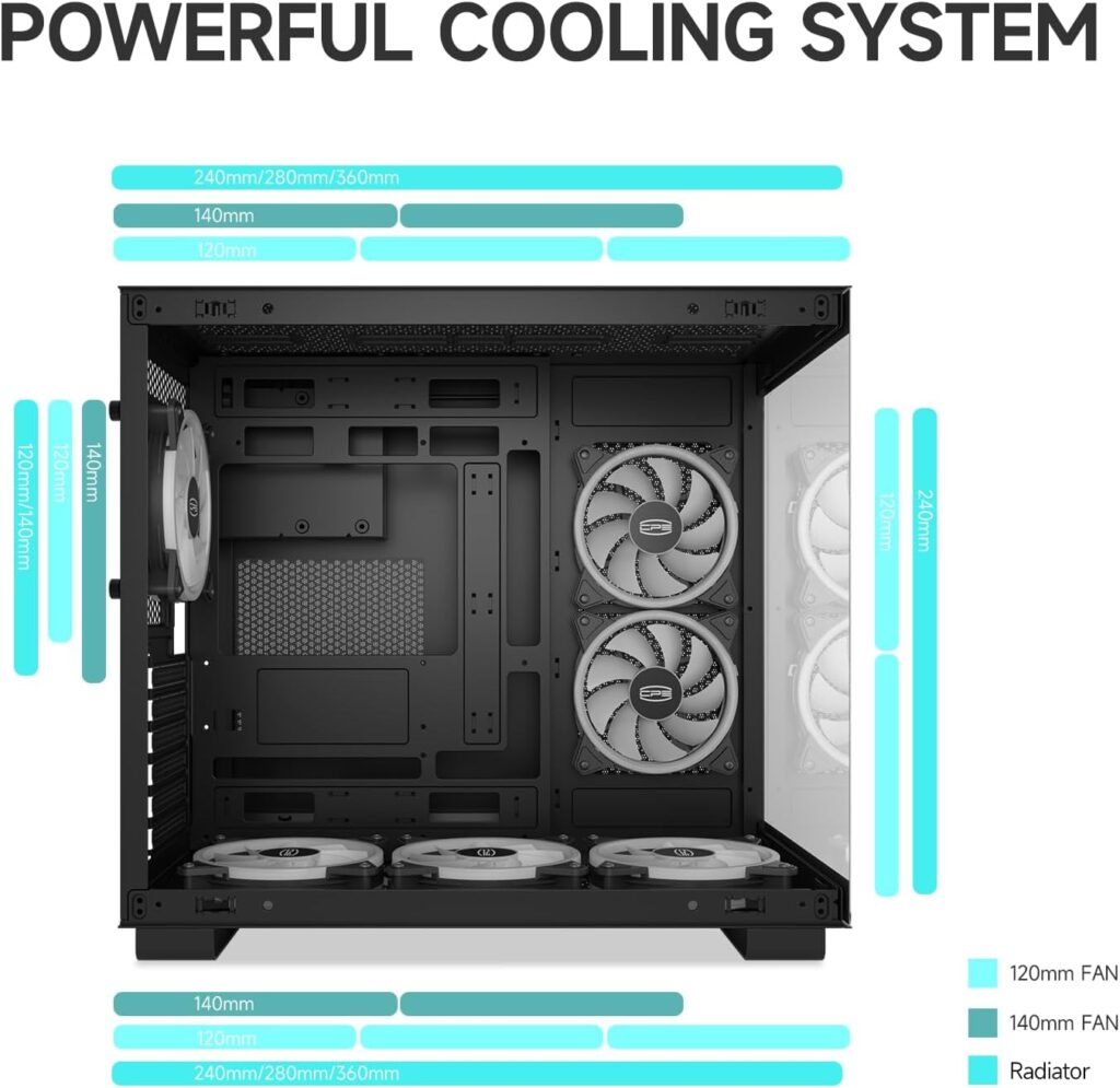 C3T500 ARGB PCCOOLER Computer Case Mid Tower Desktop PC Gaming Case with 6 ARGB Case Fans for ATX/M-ATX/ITX Motherboards,Column-Free Design,360MM Radiator400MM GPU Support,Easy Installation,BK