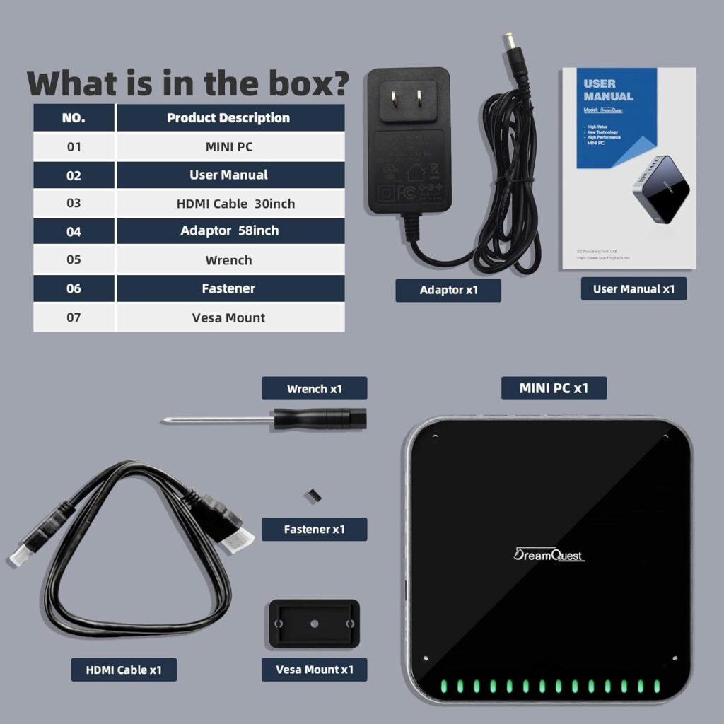 DreamQuest Mini Desktop PC,Micro Desktop Computer Windows 11 12th Gen Intel N95 (up to 3.40GHz) 16GB RAM 512GB M.2 2280 SSD with 3x HDMI,4x USB3.2, 2.4G+5.0G Dual-band Wi-Fi,Bluetooth 4.2,2x Gigabit