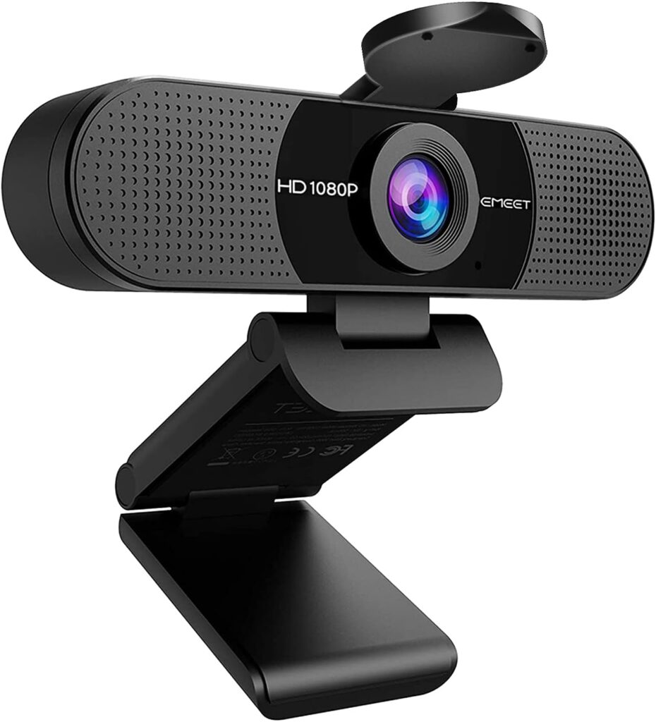 EMEET 1080P Webcam with Microphone, C960 Web Camera, 2 Mics Streaming Webcam with Privacy Cover, 90°View Computer Camera, PlugPlay USB Webcam for Calls/Conference, Zoom/Skype/YouTube, Laptop/Desktop