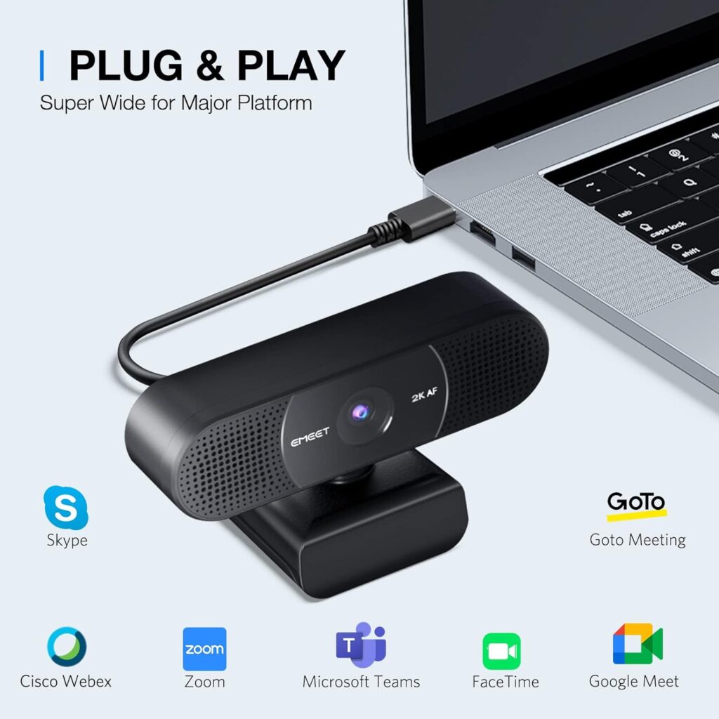 EMEET 1080P Webcam with Microphone, C960 Web Camera, 2 Mics Streaming Webcam with Privacy Cover, 90°View Computer Camera, PlugPlay USB Webcam for Calls/Conference, Zoom/Skype/YouTube, Laptop/Desktop