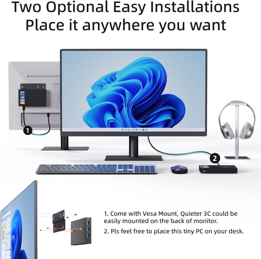 MeLE Overclock 4C Mini PC 12th Gen N95(up to 3.4GHz) 16GB RAM 512GB Windows 11 Pro Small Desktop Computer Wi-Fi 6/BT5.2/Ethernet, Triple Display, Dual 4K HDMI, All-in-one USB-C on Business/Office/Home