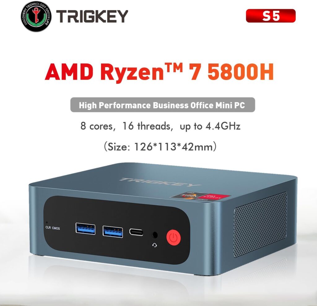 TRIGKEY Mini PC 8 Core 16 Thread Mini Computer Desktop PC Ryzen 7 5800H（Up to 4.4GHz） 32G DDR4+1TB NVME SSD Micro PC | 8Core 2000MHz HD graphics | WIFI-6 | BT 5.2 | HDMI+DP | Type-C | USB 3.2