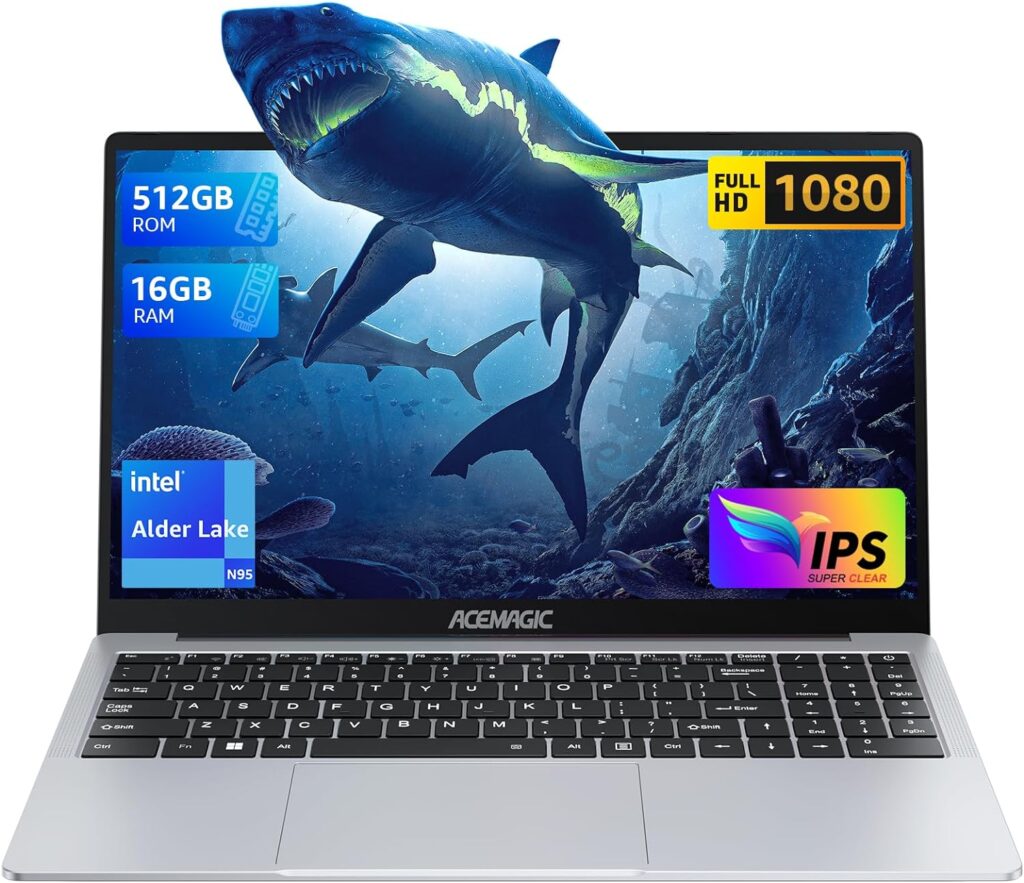 ACEMAGIC Newest 15.6 Laptop for Students and Business,Intel Quad-Core N95 Processor（Beat N5095） laptop computer,16GB DDR4 512GB SSD Notebook Computers with Metal Body Support 1080P, WiFi, BT5.0