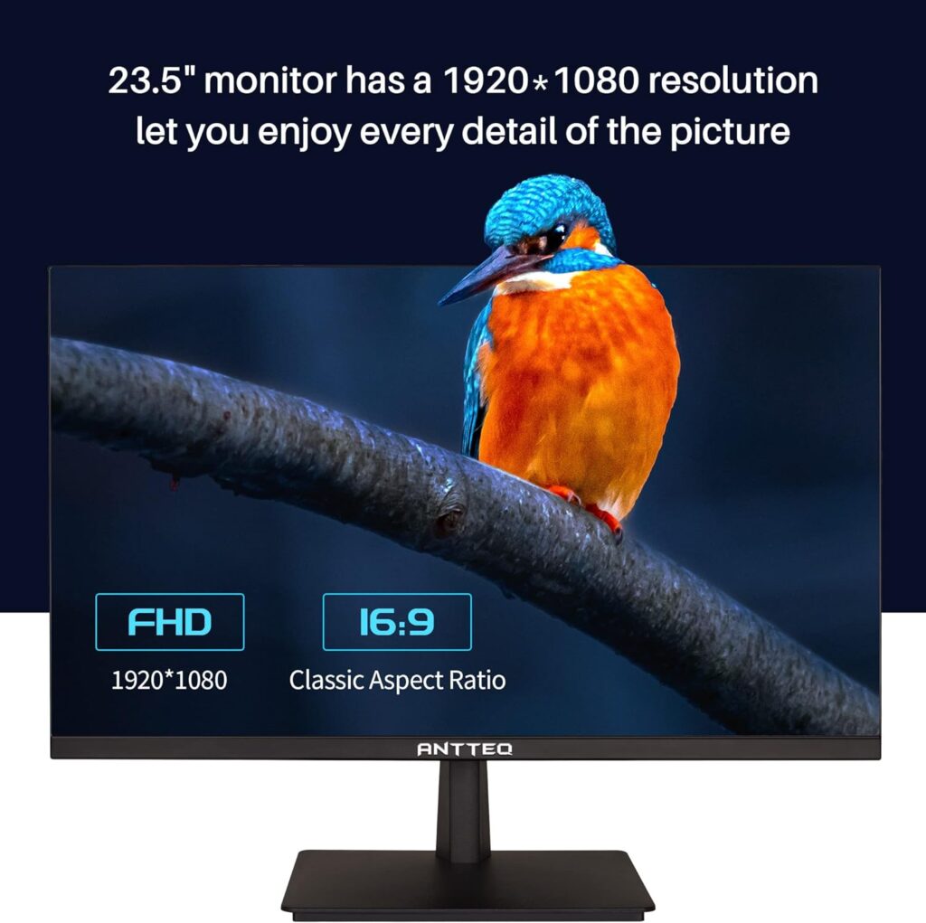 Antteq 24 Inch FHD Monitor, Ultra-slim Bezels 1080P 75Hz VA Computer Monitor, 178° Viewing Angle 16.7M Colors with HDMI VGA Free Flicker Blue Light Filter, LED Full HD Monitor for PC Office, Black