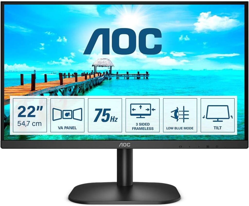 AOC 24B2XH - 24 Inch FHD Monitor,75Hz, IPS, 7ms, lowBlue Mode, Framnless Design, Vesa 100 x 100 (1920 x 1080 @ 75Hz, HDMI/VGA)