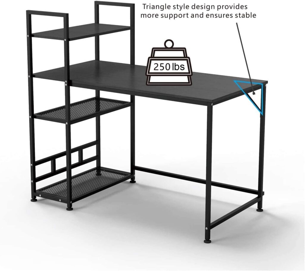 HOMIDEC Computer Desk, 160cm Computer Desk with Bookshelf, Study Computer Laptop Table with 4 Tier DIY Storage Shelves Writing Table for Home Office Bedroom,160 x 110 x 60cm