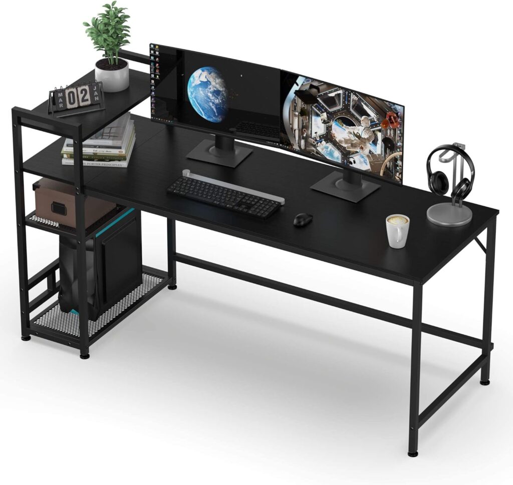 HOMIDEC Computer Desk, 160cm Computer Desk with Bookshelf, Study Computer Laptop Table with 4 Tier DIY Storage Shelves Writing Table for Home Office Bedroom,160 x 110 x 60cm