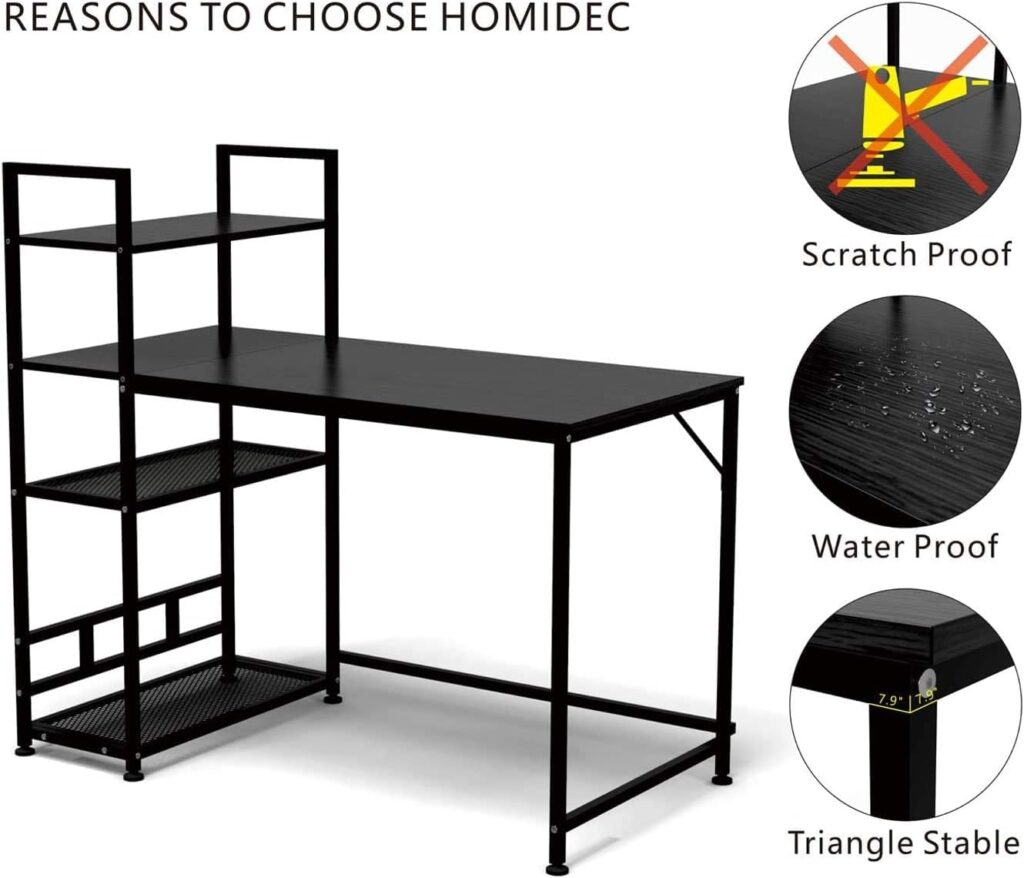 HOMIDEC Computer Desk, 160cm Computer Desk with Bookshelf, Study Computer Laptop Table with 4 Tier DIY Storage Shelves Writing Table for Home Office Bedroom,160 x 110 x 60cm