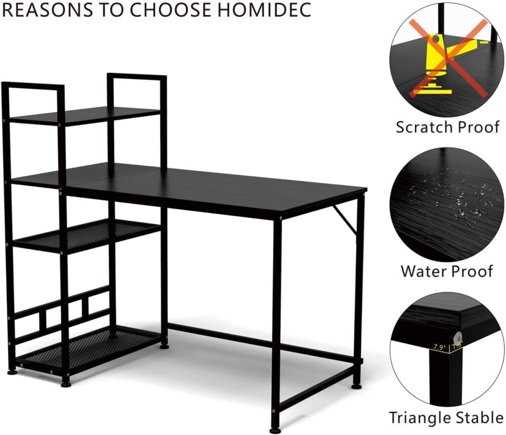 HOMIDEC Computer Desk, 160cm Computer Desk with Bookshelf, Study Computer Laptop Table with 4 Tier DIY Storage Shelves Writing Table for Home Office Bedroom,160 x 110 x 60cm