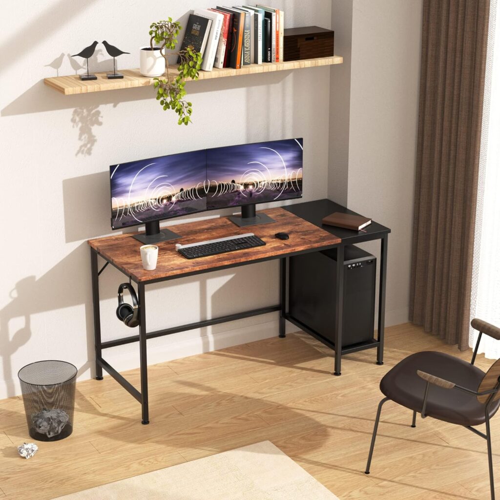 HOMIDEC Office Desk, Computer Desk With Bookshelf PC Study Writing Desk for Home Working with Storage Shelves, Desks Workstations for Home Office Bedroom, 100x50x75cm