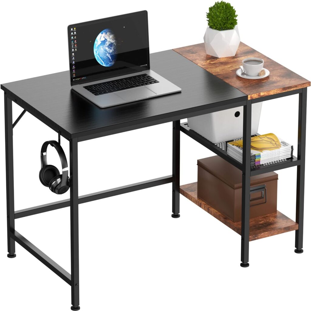 HOMIDEC Office Desk, Computer Desk With Bookshelf PC Study Writing Desk for Home Working with Storage Shelves, Desks Workstations for Home Office Bedroom, 100x50x75cm