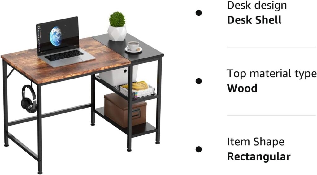 HOMIDEC Office Desk, Computer Desk With Bookshelf PC Study Writing Desk for Home Working with Storage Shelves, Desks Workstations for Home Office Bedroom, 100x50x75cm