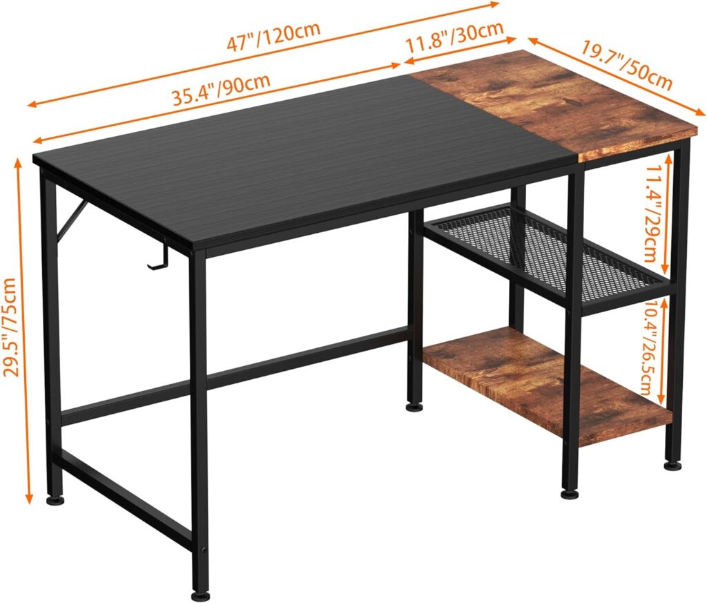 HOMIDEC Office Desk, Computer Desk With Bookshelf PC Study Writing Desk for Home Working with Storage Shelves, Desks Workstations for Home Office Bedroom, 100x50x75cm