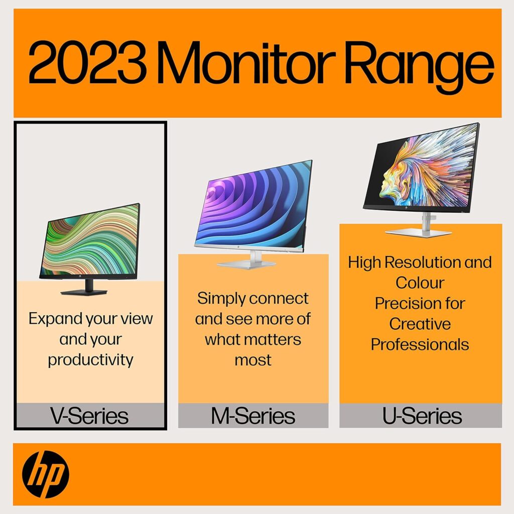 HP 24 Inch FHD Monitor - V24ie G5, Full HD IPS, 75hz Refresh Rate, 1x HDMI, 1 x VGA, 1 x DisplayPort 1.2, Low Blue Light Mode, Anti-glare, Tilt Adjustment, VESA Mountable, Black