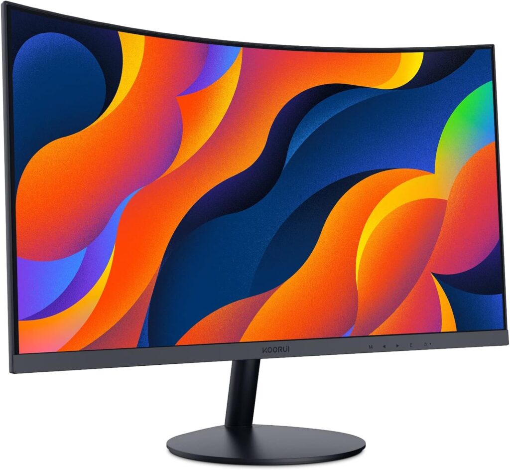 KOORUI 24-Inch Curved Computer Monitor- Full HD 1080P 60Hz Gaming Monitor 1800R LED Monitor HDMI VGA, Tilt Adjustment, Eye Care, Black 24N5C