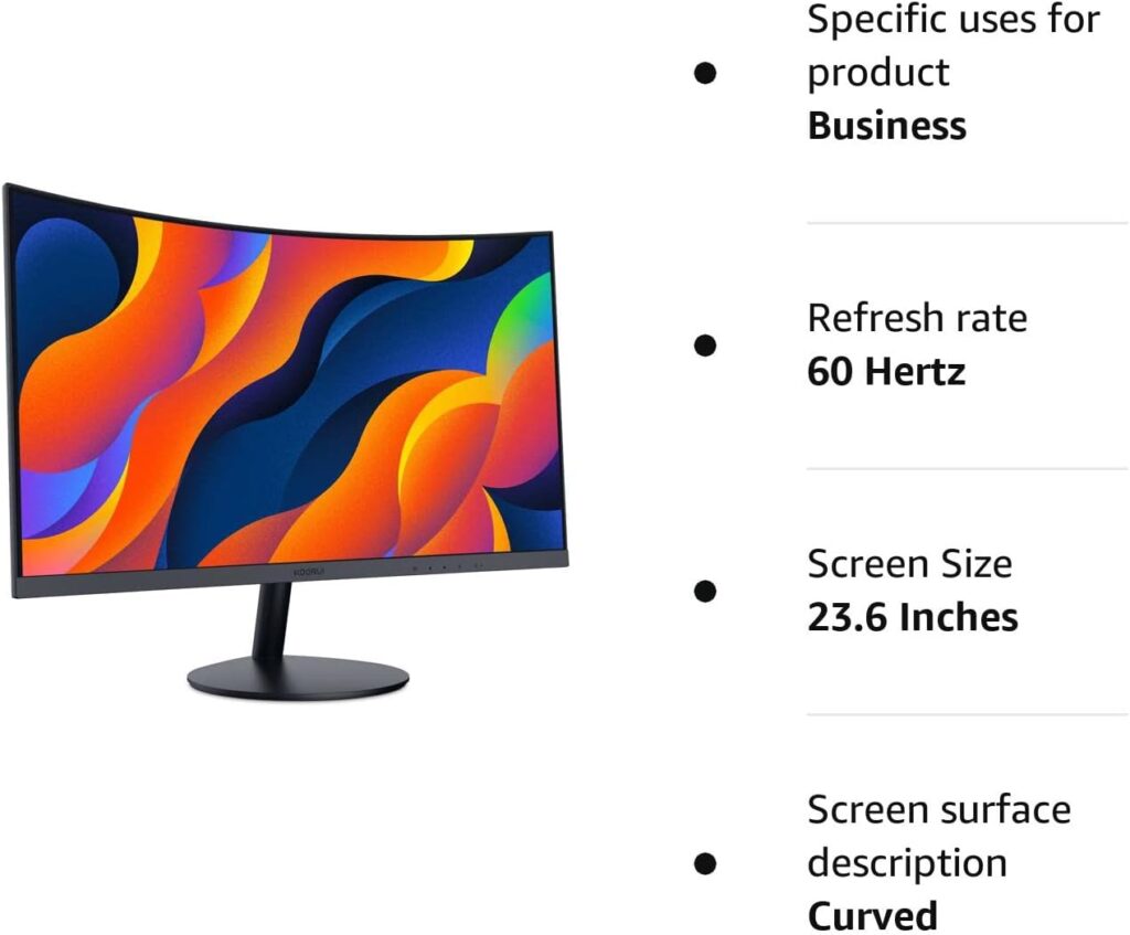 KOORUI 24-Inch Curved Computer Monitor- Full HD 1080P 60Hz Gaming Monitor 1800R LED Monitor HDMI VGA, Tilt Adjustment, Eye Care, Black 24N5C