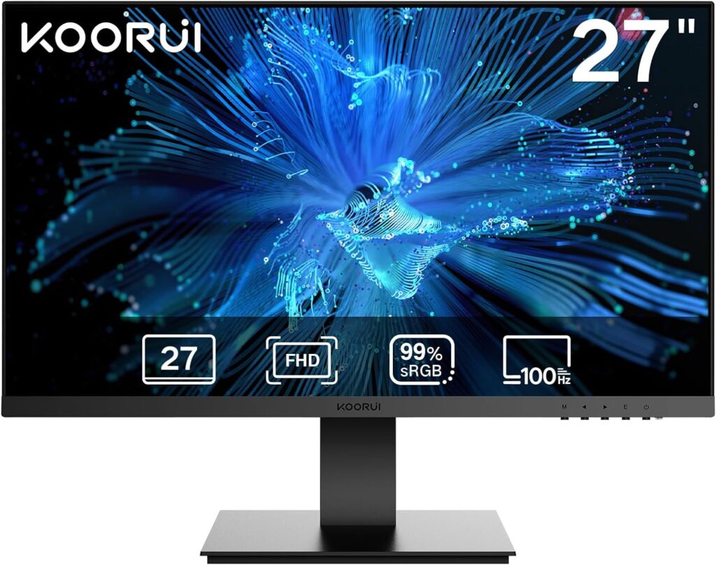 KOORUI 27 Inch FHD Monitor, Computer Monitor built-in speaker (1080P, 100HZ, HDMI+VGA, 99% SRGB, 4ms Response, Eye Care) Virtually Borderless Design Display Monitor