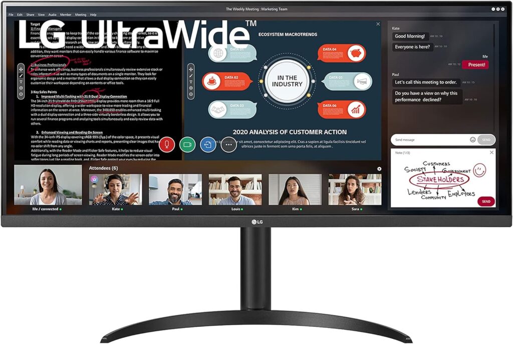 LG UltraWide Monitor 34WP550-B, 34 inch, IPS Display, 75Hz, 5ms, 21:9, 2560 x 1080 px, sRGB95% (Typ.), HDR10, AMD FreeSync, Ergonomic Design