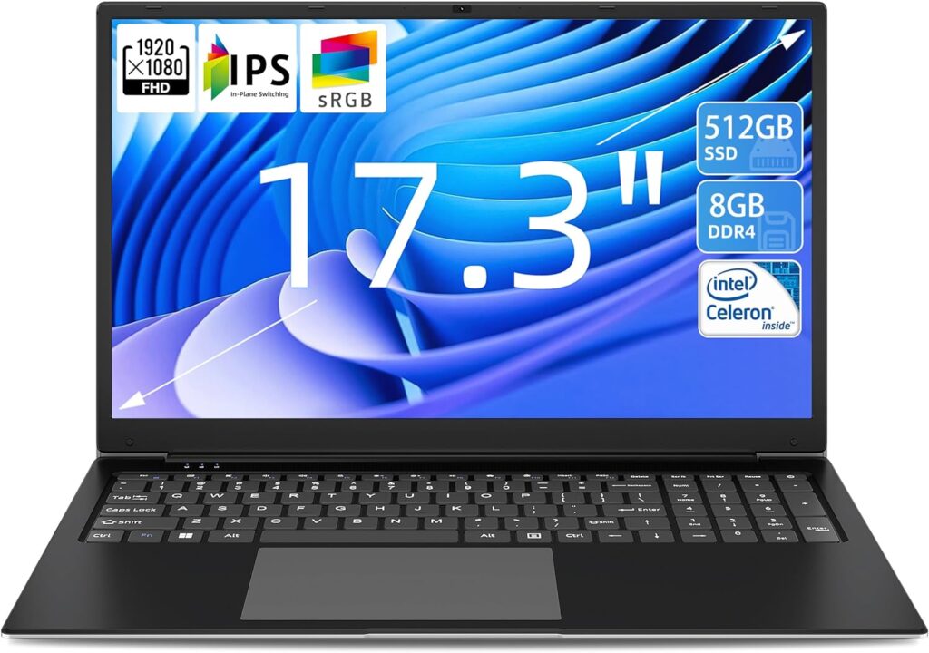 Naclud Laptop 17.3 Inch 8GB RAM 512GB SSD, Laptop Celeron Dual-Core Processor Up to 2.8GHz, 1080P FHD PC Notebook with Dual Band WiFi, 2xUSB 3.0, Keyboard Film in Eight Languages