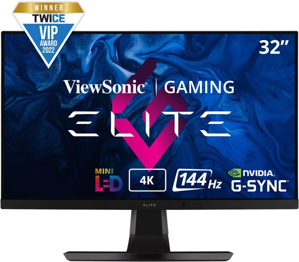 ViewSonic ELITE XG321UG 32-inch 4k 2160p Ultra HD IPS Gaming Monitor, 144Hz, Mini-LED, 3ms (GTG), Nvidia G-Sync Ultimate, Nvidia Reflex, Display HDR 1400, Dual Integrated Speakers, Ergonomics, RGB