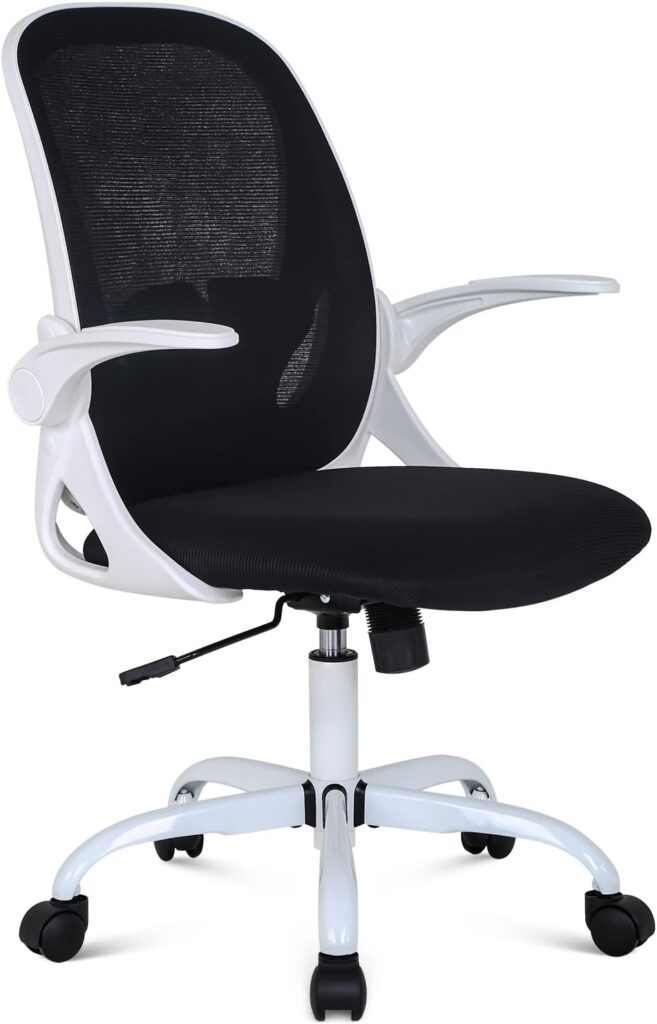 Actask Office Desk Chair,Office Chairs for Homewith Flip-up Armrest Breathable Mesh Back Support, Height-Adjustable Ergonomic Computer Office Chair for Home Work and Students Study (White)