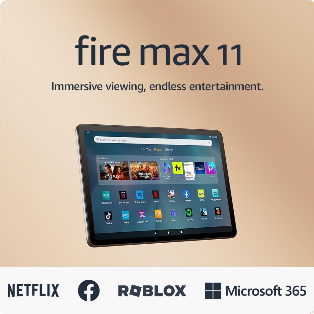 Amazon Fire Max 11 tablet, entertainment powerhouse, vivid 11 Display with low blue light certified, immersive Dolby Atmos sound, 64 GB, Grey, with Ads